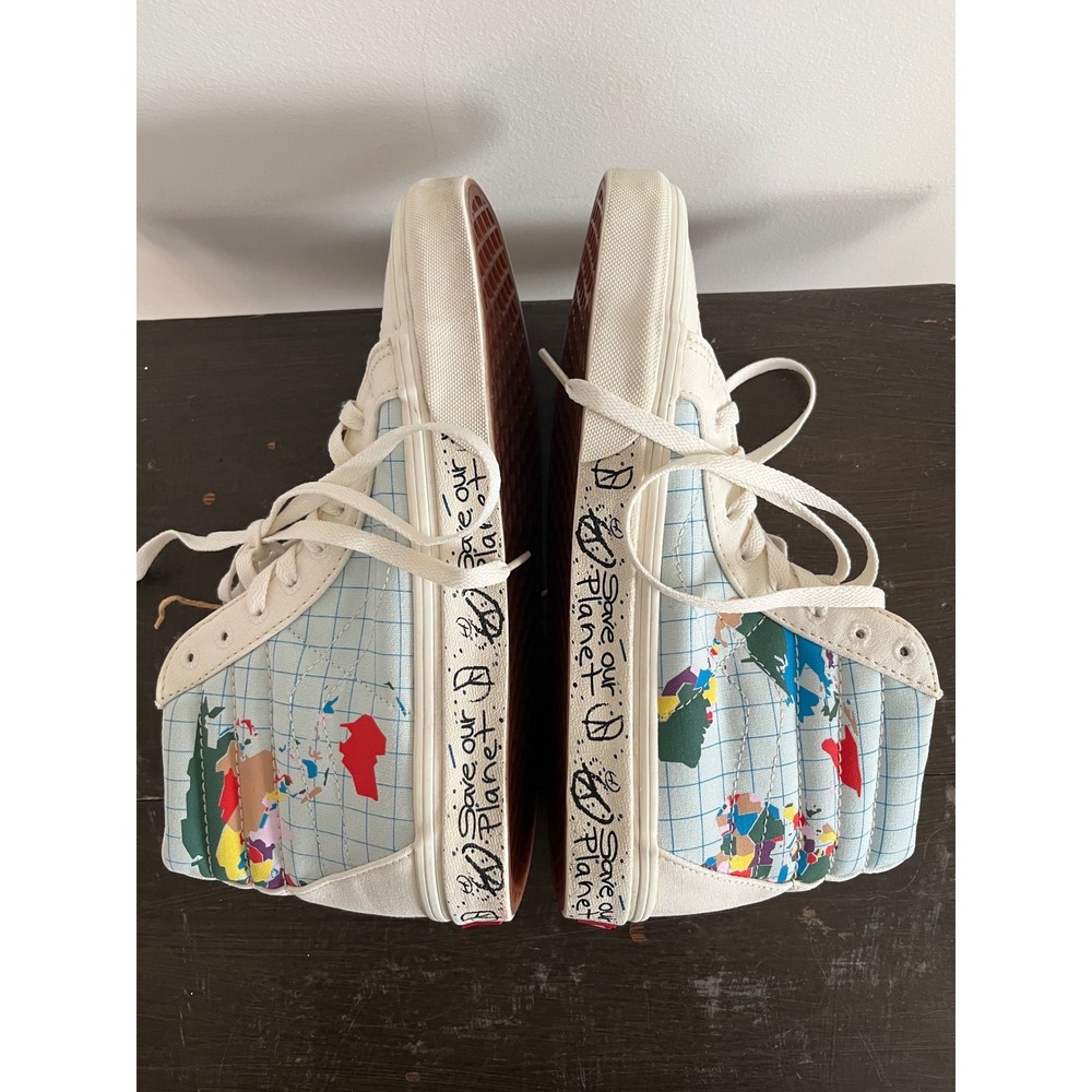 Vans Sk8-Hi Save Our Planet World Map White High Top Sneakers Womens 9 Mens 7.5 - Picture 9 of 10